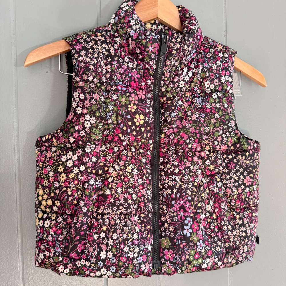 Gap Kids ColdControl Puffer Vest Cropped Girls Medium 8-9 Multi Floral 800670-01